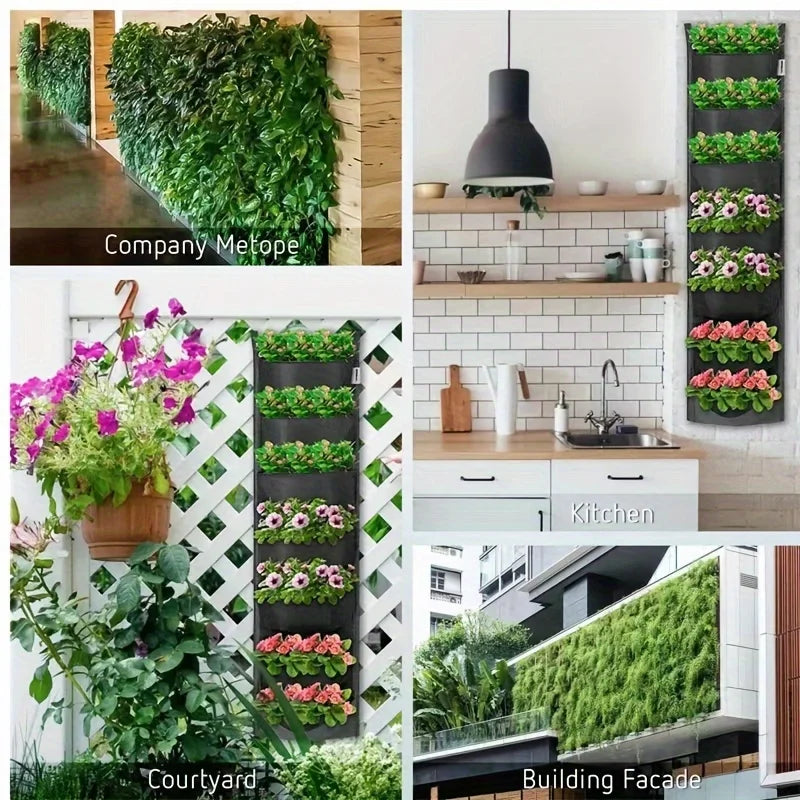 jardinage vertical organiser mural plantes poches fleurs variées tissu texturé métalliques hauteur totale