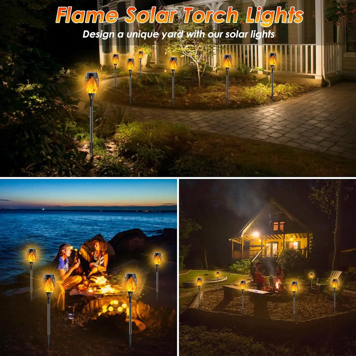lampe solaire torche flamme artificielle moderne extérieure jardin pelouse tringle ip65 led 2492000lm abs