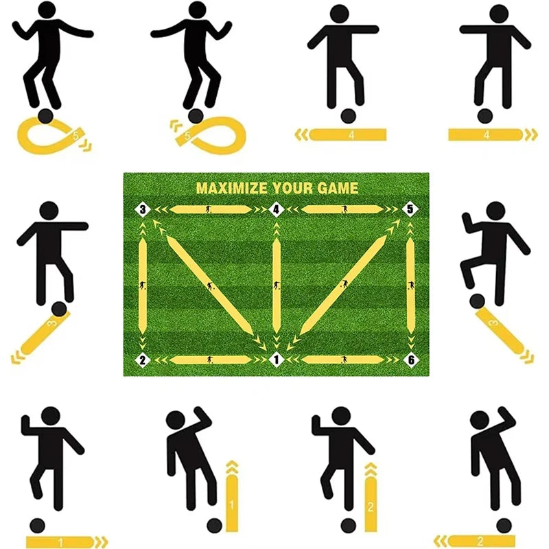 tapis entraînement football antidérapant pliable gazon synthétique motifs graphiques vert blanc jaune ludique sportif