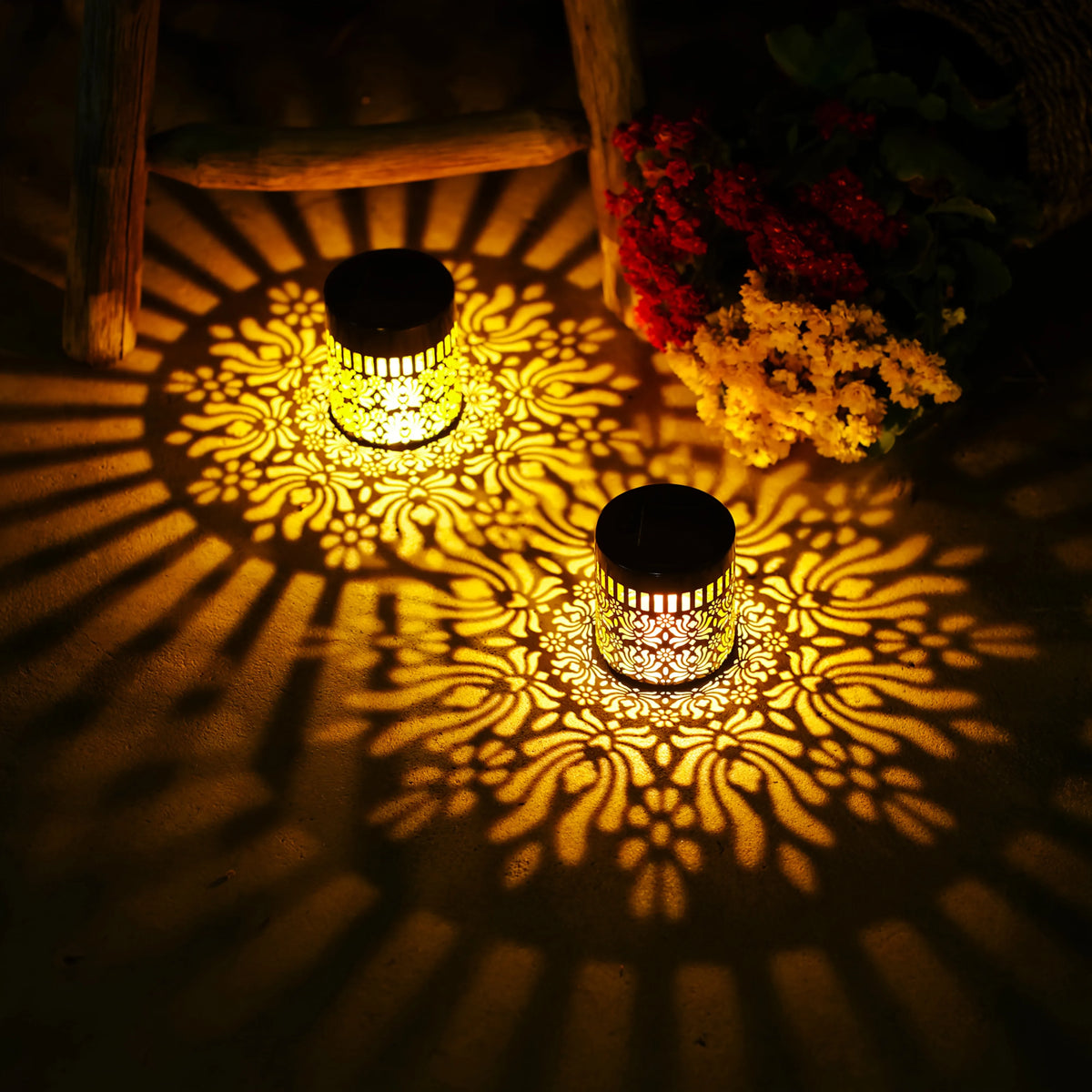 lampe solaire décorative moderne noire dorée floral ajouré ip44 autonome contemporaine