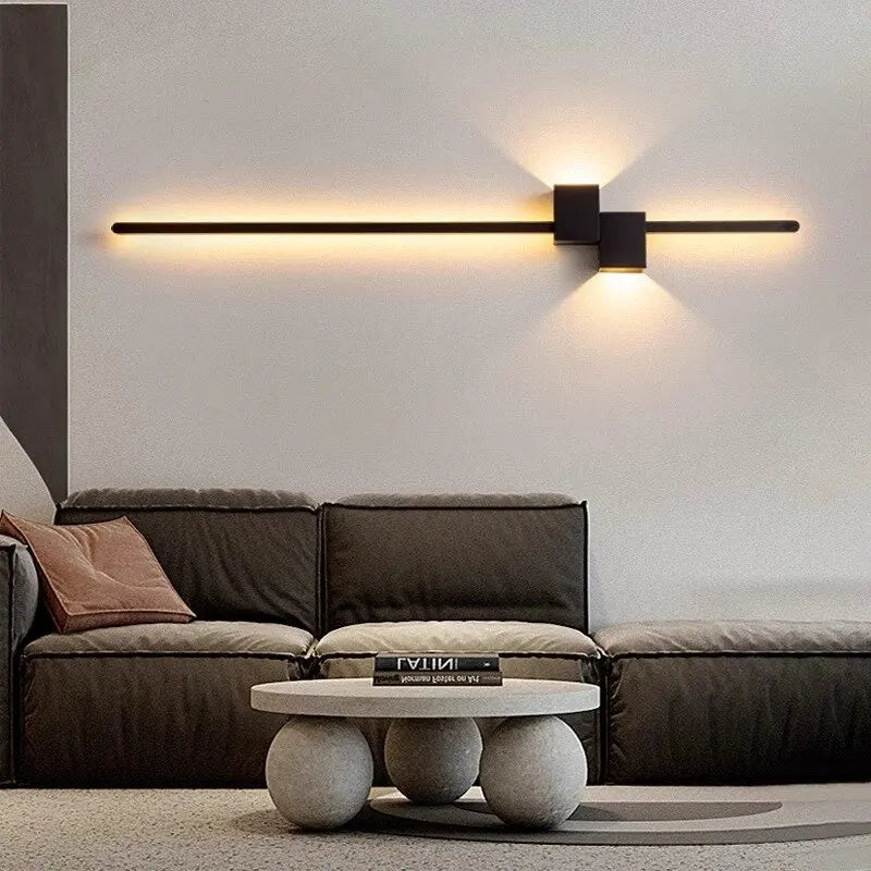 applique murale led noire moderne minimaliste effet lumineux linéaire contemporaine fixée mur 60 90
