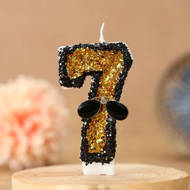bougies forme chiffres paillettes dorées or noir festives anniversaires tringles