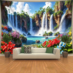 tapisserie imprimée paysage cascade moderne multicolore polyestère décoration chambre salon lintfree