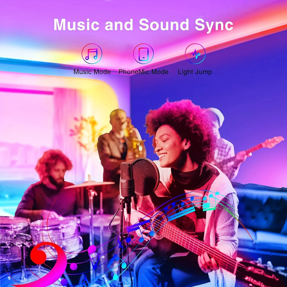 ruban led multicolore rgb flexible synchronisation musique controle application 10m 15m 20m 30m moderne