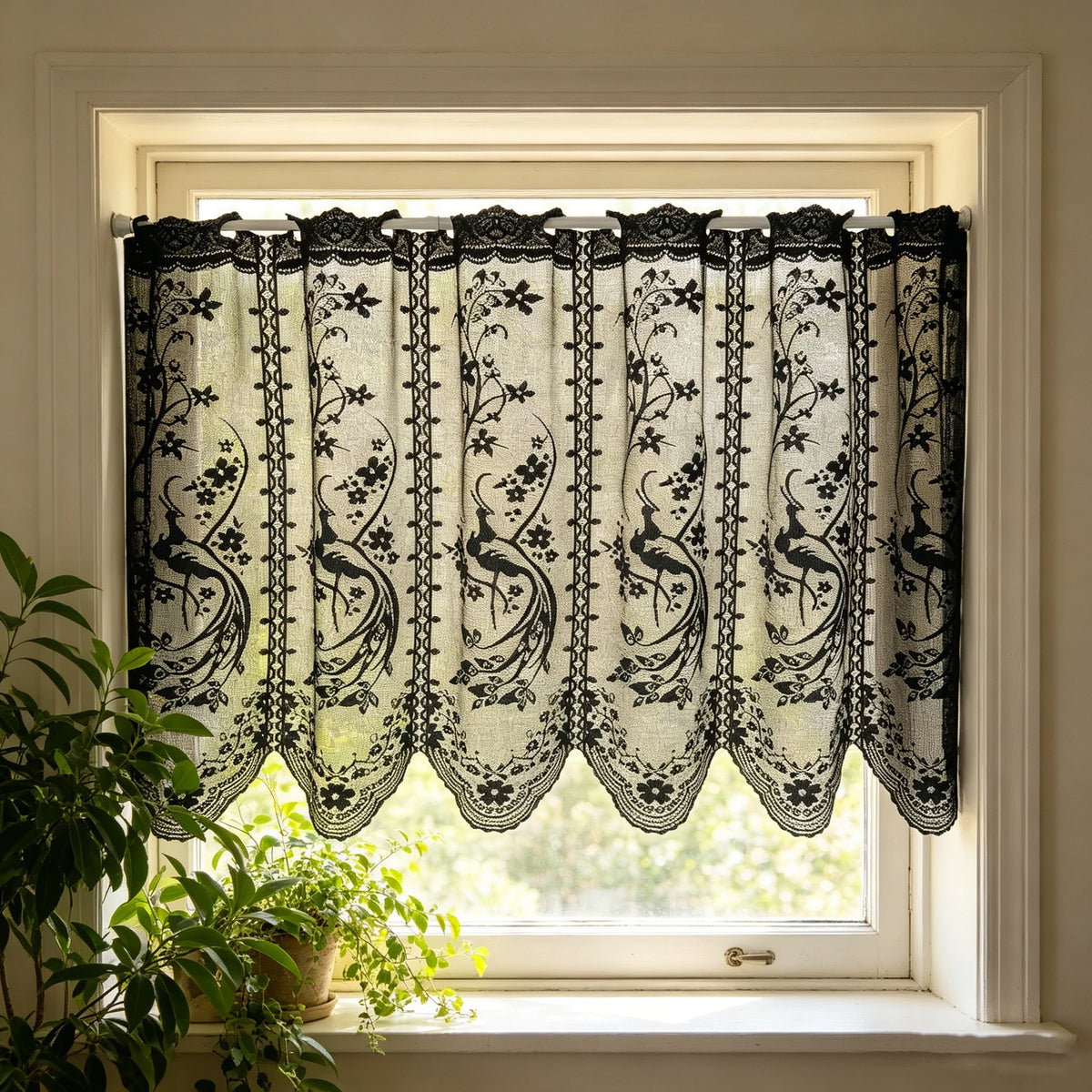 rideau transparent blanc noir floral tulle jacquard classique romantique cuisine