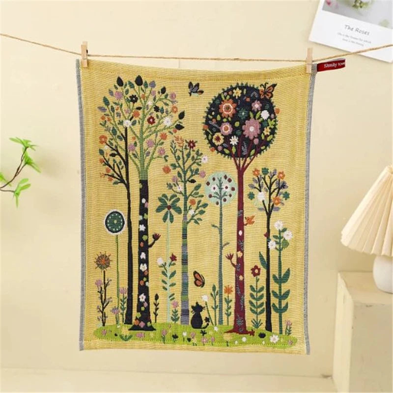 tapisserie coton biologique forêt animaux motifs colorés clips bois moderne artiste