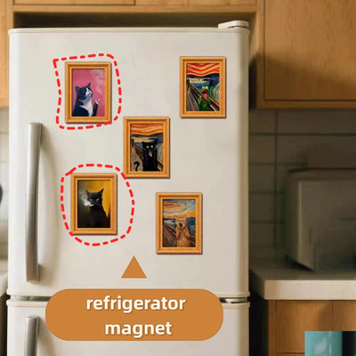 Cadre photo aimanté chat en bois mignon couleur jaune sur frigo