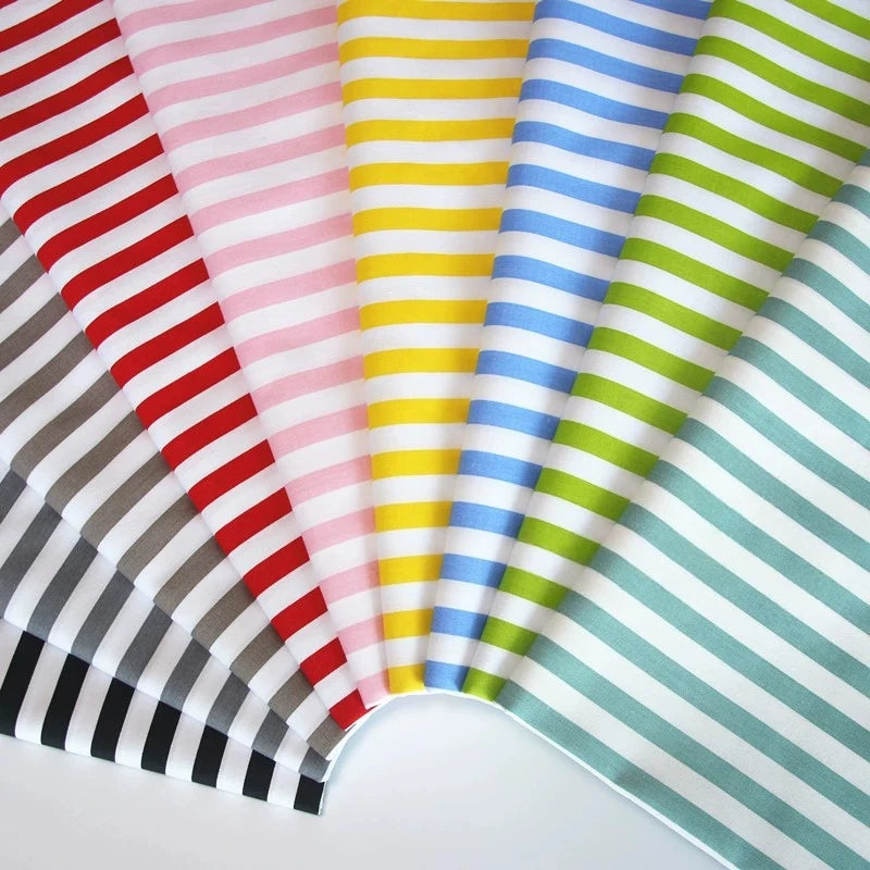 tissu coton imprimé rayures horizontales rouge rose jaune vert bleu gris noir blanc moderne