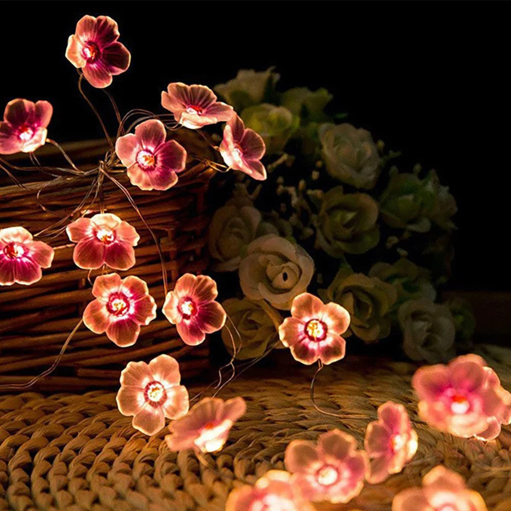 guirlande lumineuse fleurs rose blanc moderne adhésif led 20 50 têtes batteries usb