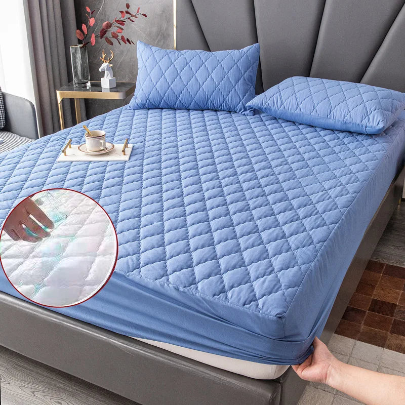 protège matelas imperméable bleu clair gris blanc quilté moderne maison