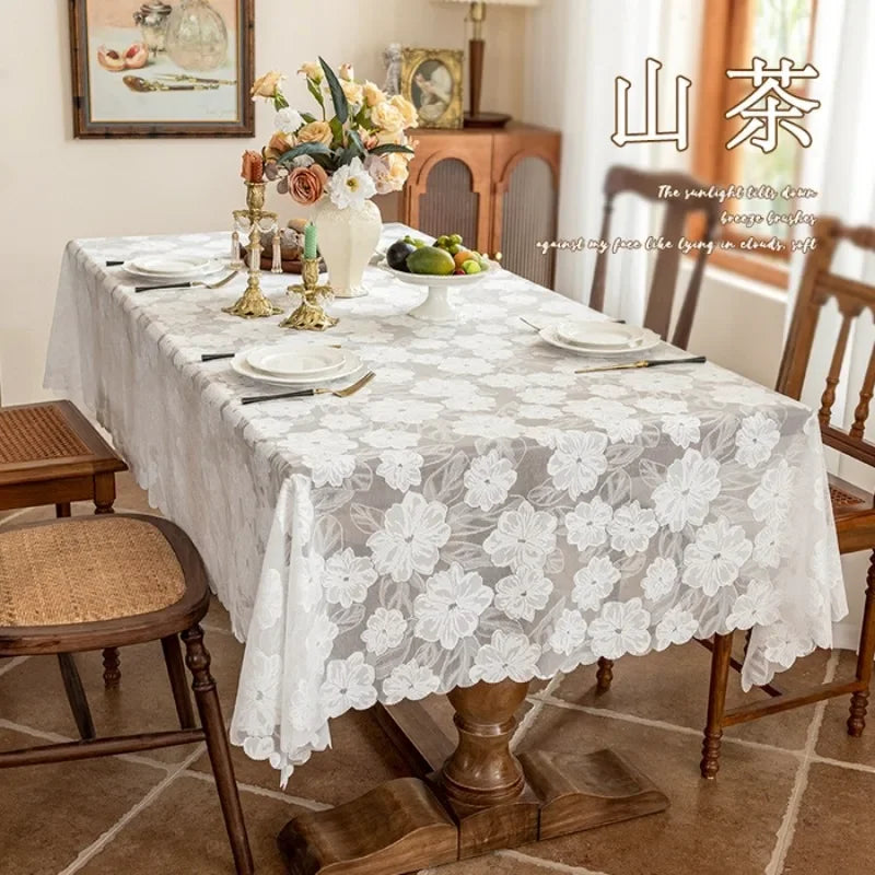 nappe table transparente fleurs blanches moderne romantique réutilisable maison fête 140x200cm