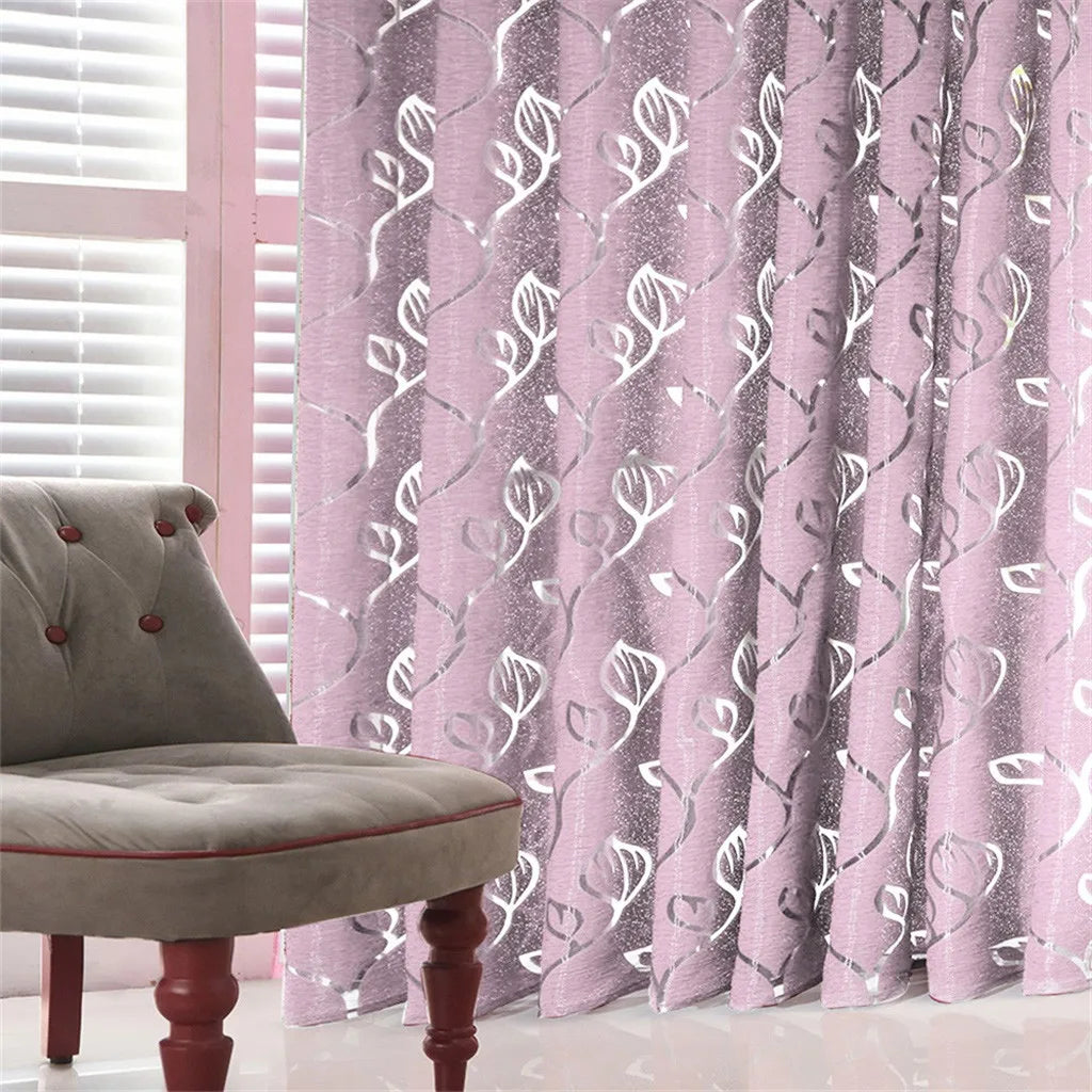 rideau semi transparent feuilles stylisées moderne violet rose noir bleu gris uni décoration maison