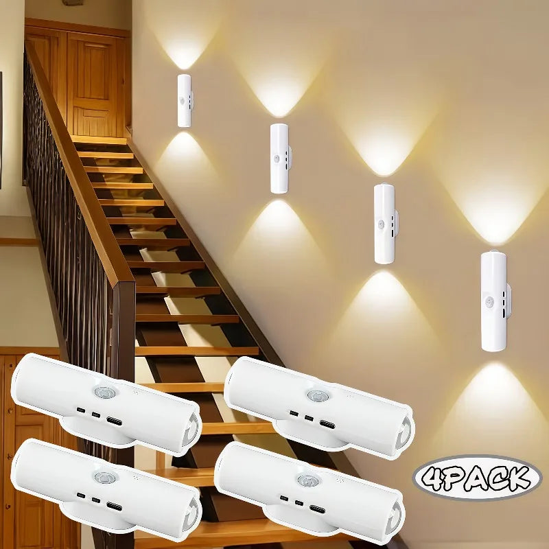 lampe murale détecteur mouvement rechargeable led moderne blanc adhésive flux lumineux élevéentrée chevet