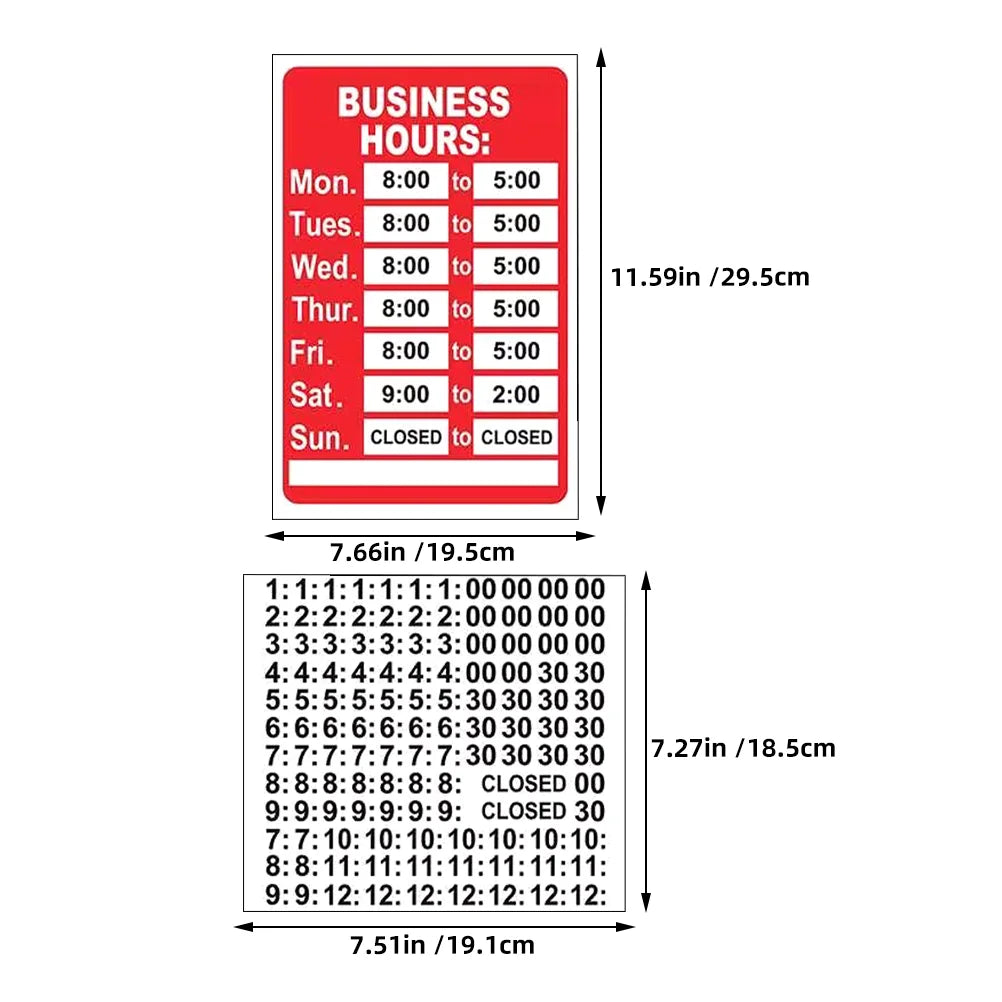 panneau horaires ouverture rouge blanc adhésif texte imprimé classique informatif business hours store hours
