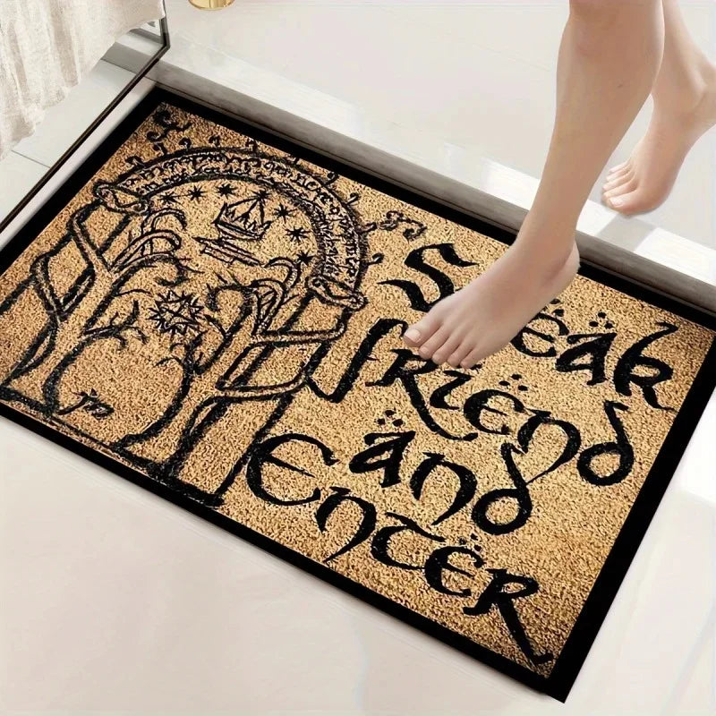 tapis bienvenue porte inscription fantasy beige noir antidérapant extérieur entrée vestibule couloir moderne