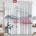 rideaux japonais motifs bambou montagne zen opaque transparent 75x166cm polyester tubulaire