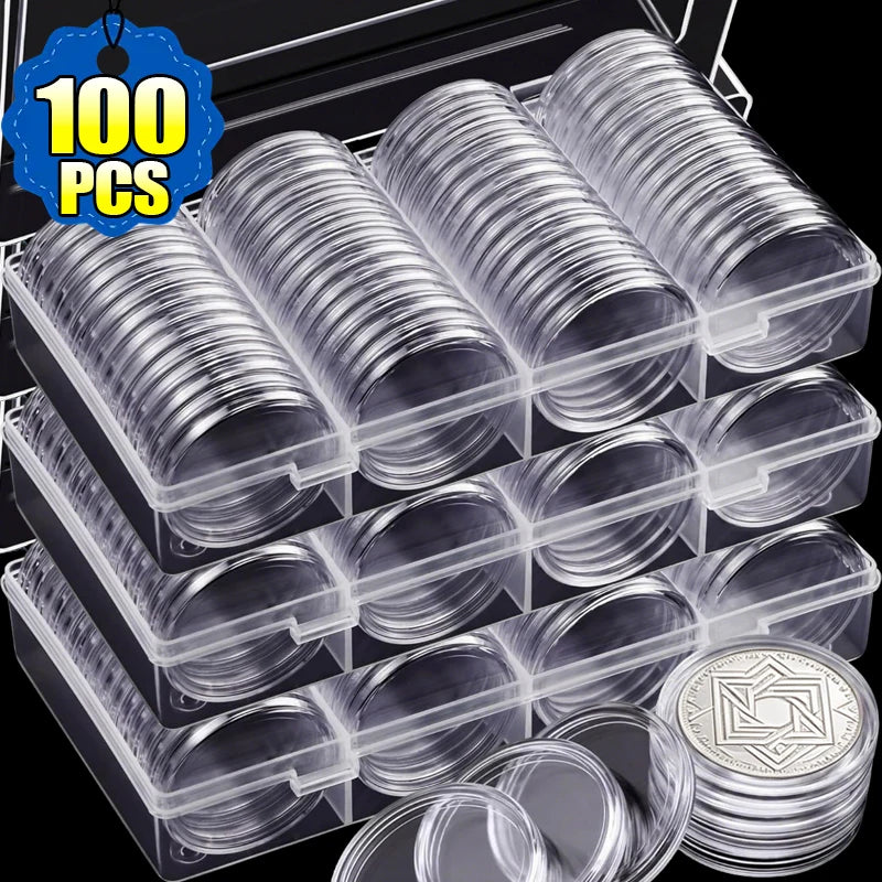 boîtes rangement transparentes réutilisables pièces monnaie 20 22 27 30 35mm modernes pratiques