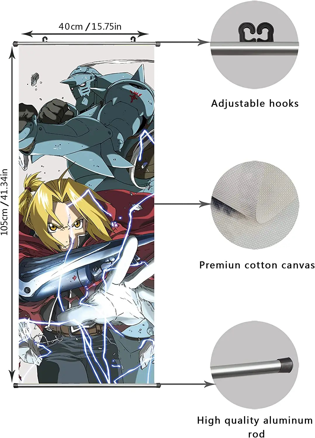 affiche murale poster personnages anime graphique noir blanc toile illustrée tringle fixations modernes