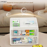 boîte rangement médicaments transparente moderne blanc compartiments bouteilles différentes tailles organisation pharmacie portative