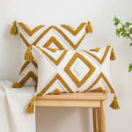 coussin moderne géométrique brodé 45x45cm 30x50cm blanc beige boho chic adhésif zippable amovible lavable