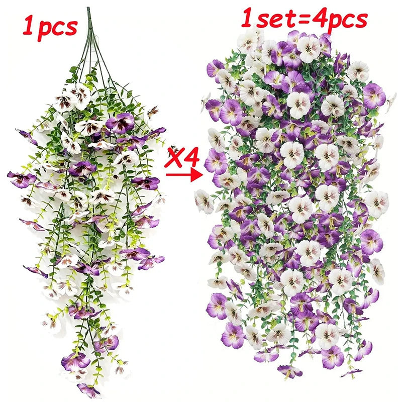 guirlande fleurs artificielles violettes blanches décoration mariage intérieur jardin fête suspendue feuilles vertes