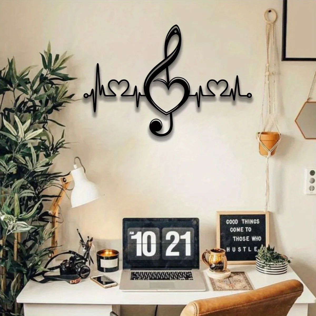 décoration murale noire notes musicales coeurs contemporaine minimaliste sans fixation 30cm 19.97cm