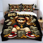 housse couette oreiller ours billets or pop art noire blanche rouge dorée lit grande