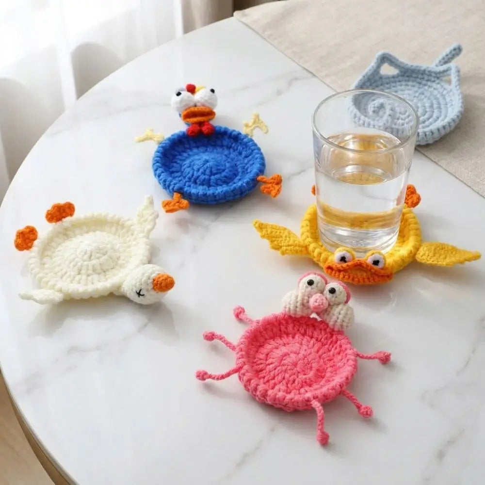 coasters crochetés coton blanc bleu jaune rose animaux résistants chaleur absorbants