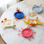 coasters crochetés coton blanc bleu jaune rose animaux résistants chaleur absorbants