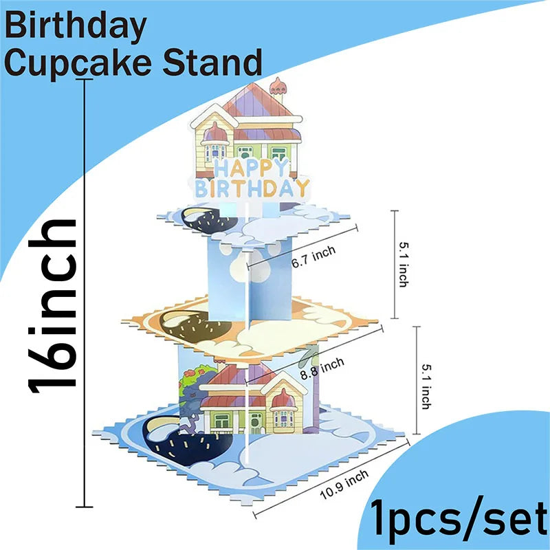 support anniversaire chien bleu maison cupcakes gâteau étages décors thème enfantin festif decorations patte