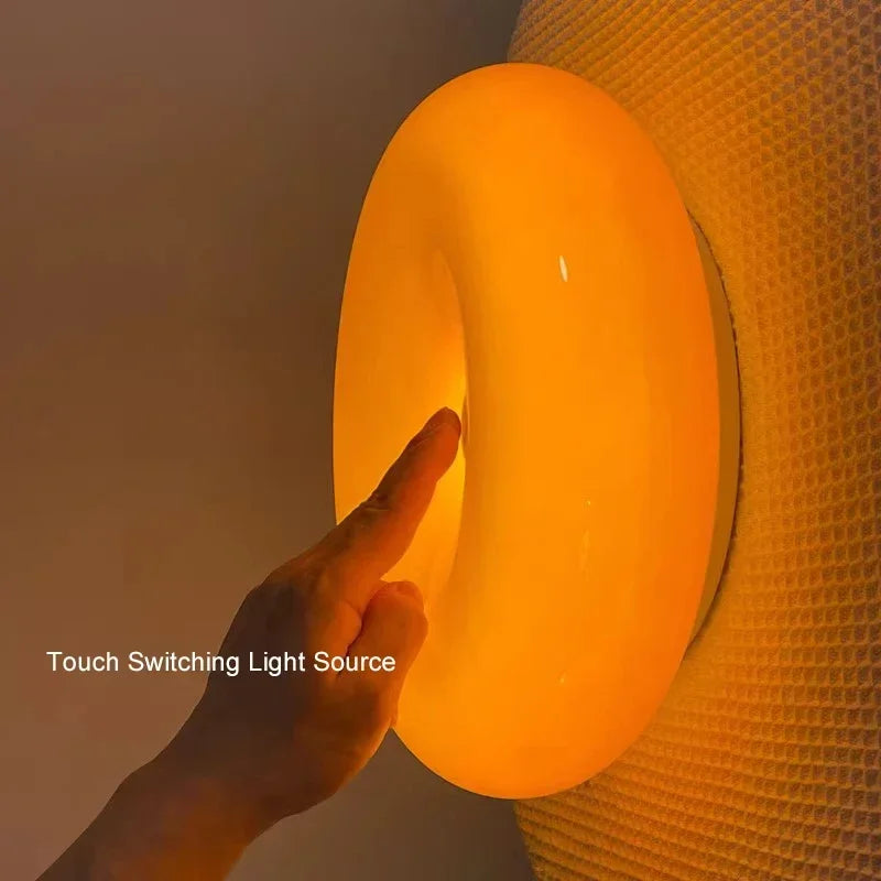 lampe murale verre orange rayures concentriques éclairage tricolore interrupteur tactile moderne chambre