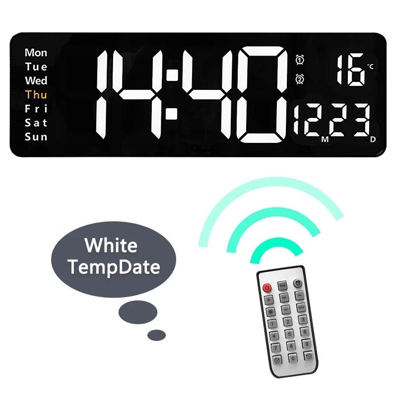 horloge murale numérique moderne alarme LED température noir blanc vert orange