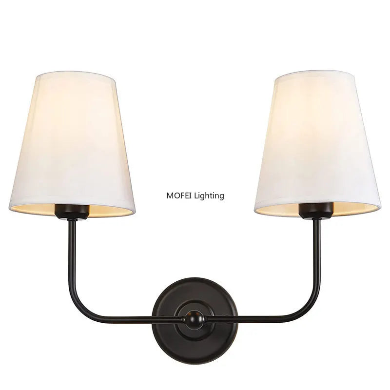 applique murale moderne élégante deux lampes or noir tissu uni fixée mur abat jour