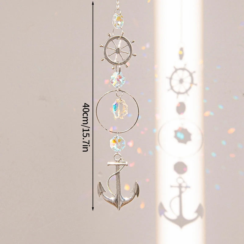 décoration murale suspendue cristaux lunettes chat ancre étoile soleil fenêtre jardin intérieur extérieur