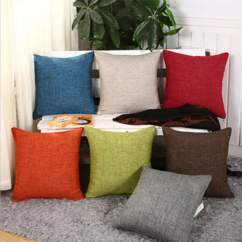 housse coussin carré texture tissée rustique couleur beige orange vert olive