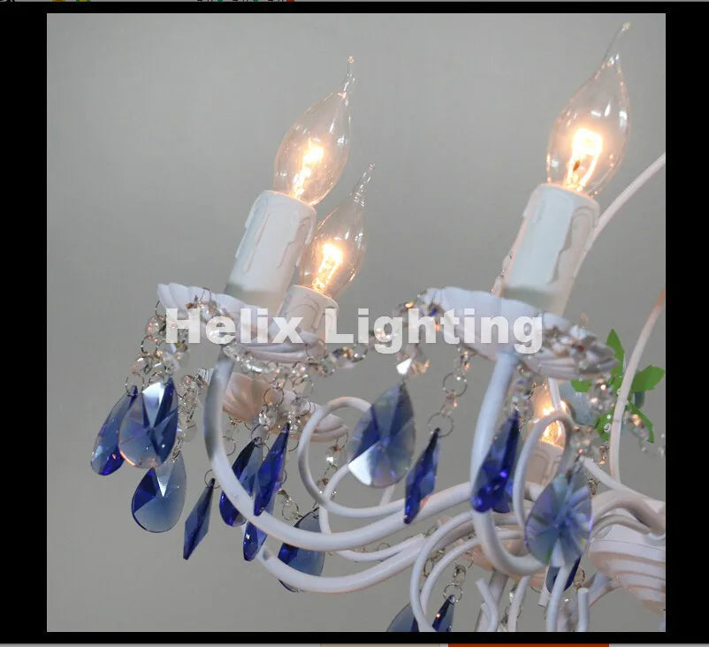 lustre décoration intérieure blanc bleu cristaux fleurs céramique floral classique semi encastré