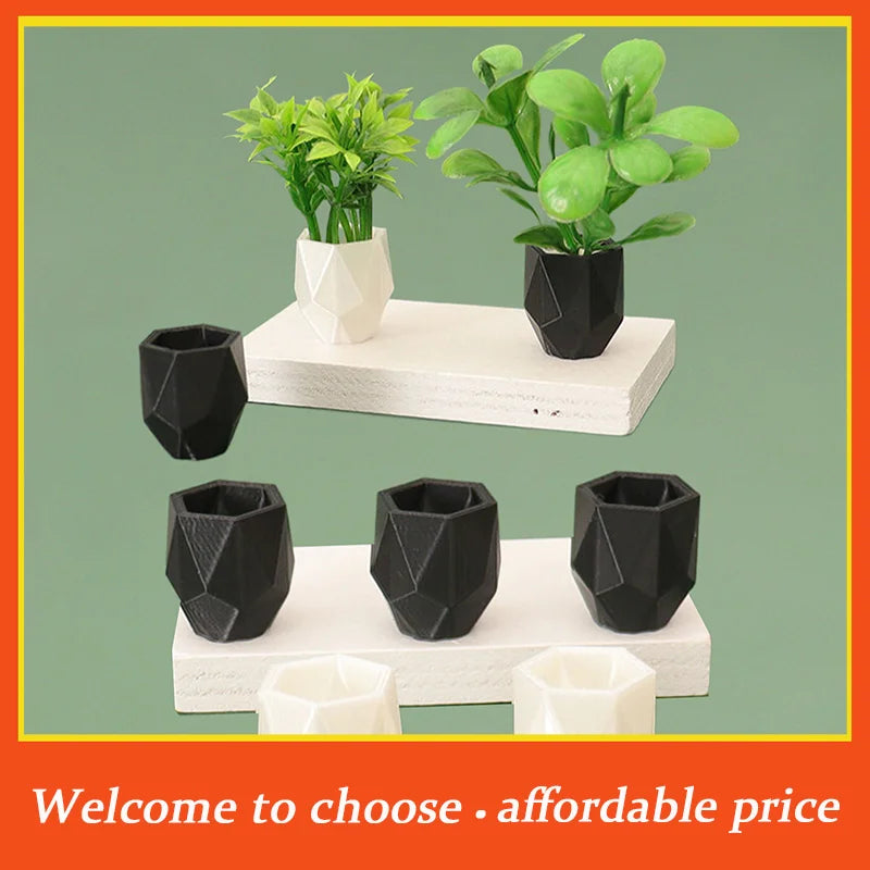 pots fleurs miniatures 1/12 blanc noir facettes géométriques moderne minimaliste
