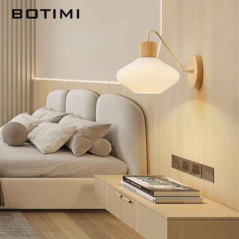 lampe murale moderne bois blanc rayures horizontales abat jour verre douille led ampoule e27