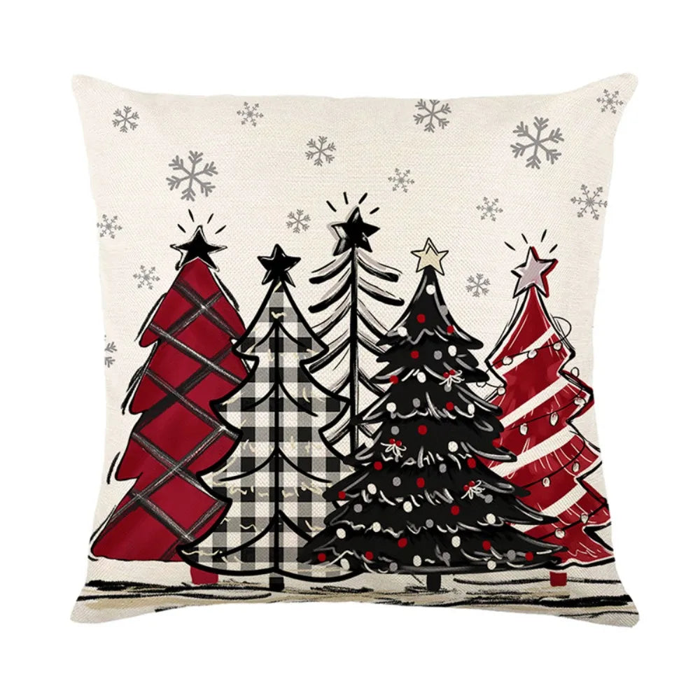 housse coussin noël arbre étoiles flocons gris blanc rouge noir traditionnel decoration festive