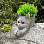 pots fleurs forme chat orange imitation pelage herbe verte extérieur animalier mignon deco jardin