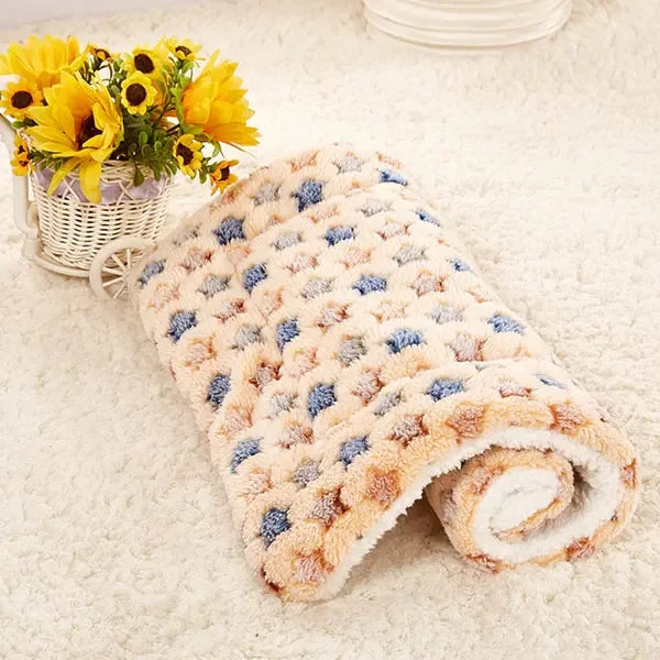 tapis lit doux couverture polaire épaisse animaux compagnie rose bleu beige points colorés lavable
