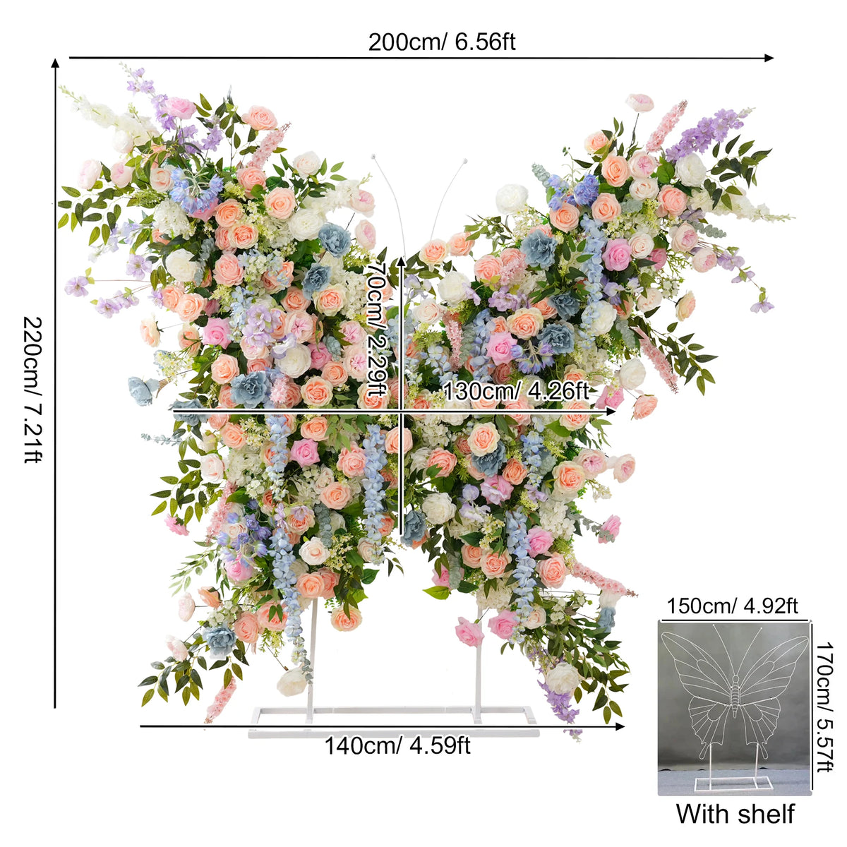 Décoration murale arche fleurs variées romantique violet rose blanc bleuclair vert extérieure