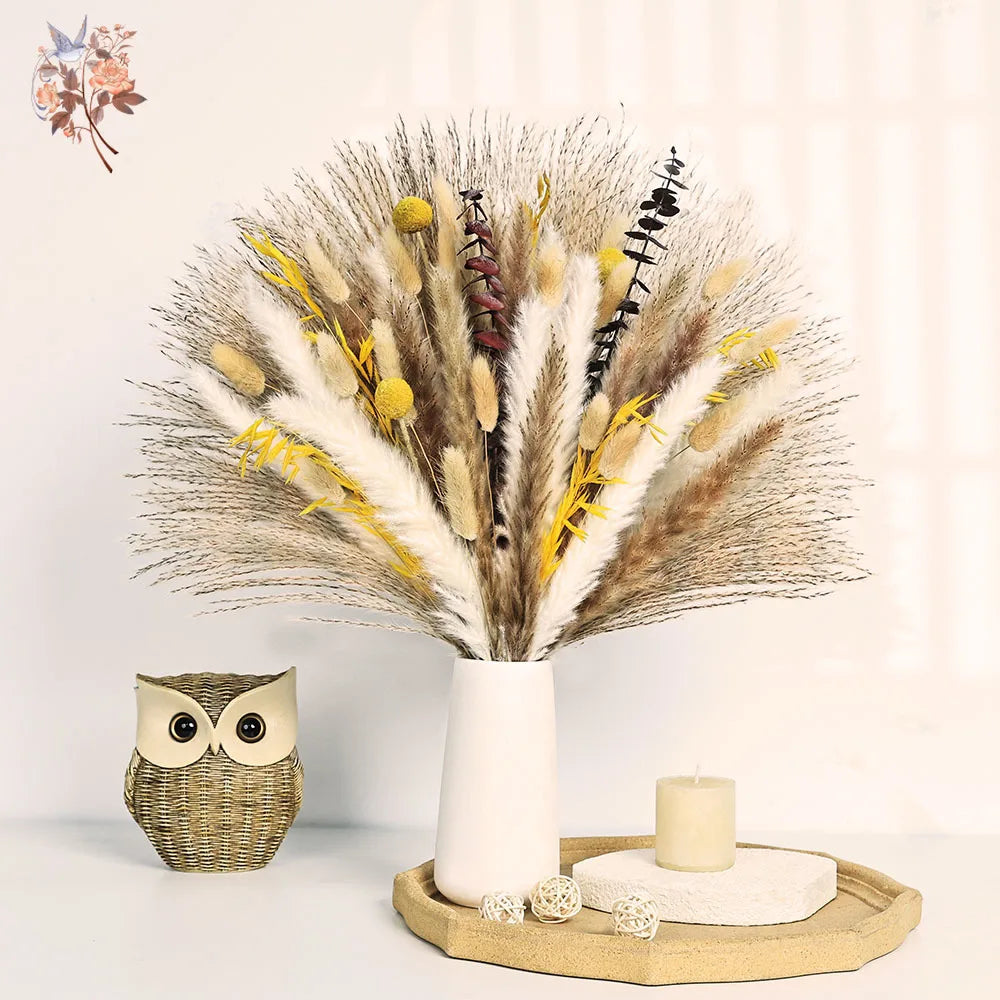 bouquet fleurs séchées naturelles vase boho décoration intérieure anniversaire noël valentin rouille blanc
