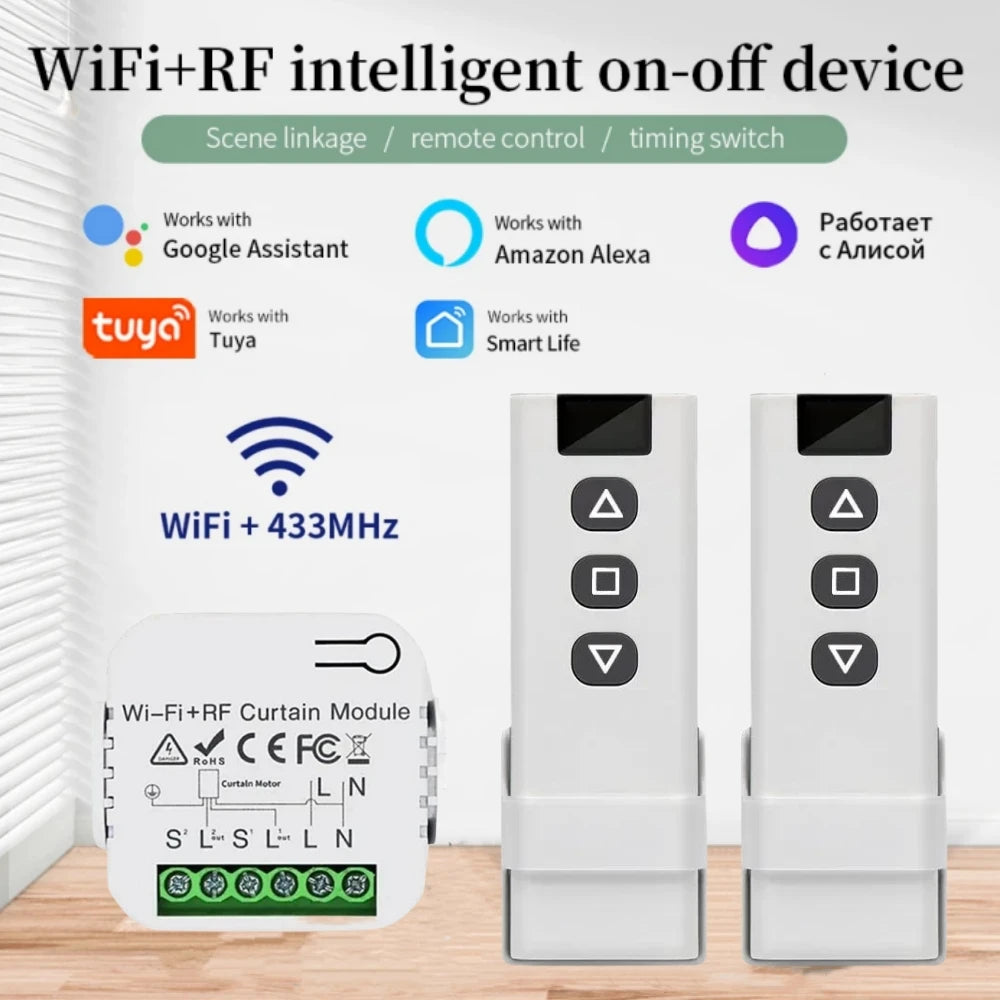 module rideau motorisé intelligent télécommande voice contrôle timing blanc moderne