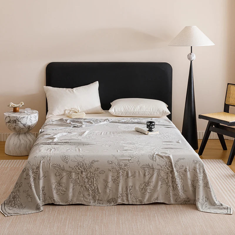 couverture fibre bambou motif floral deux oreillers canapé lit maison