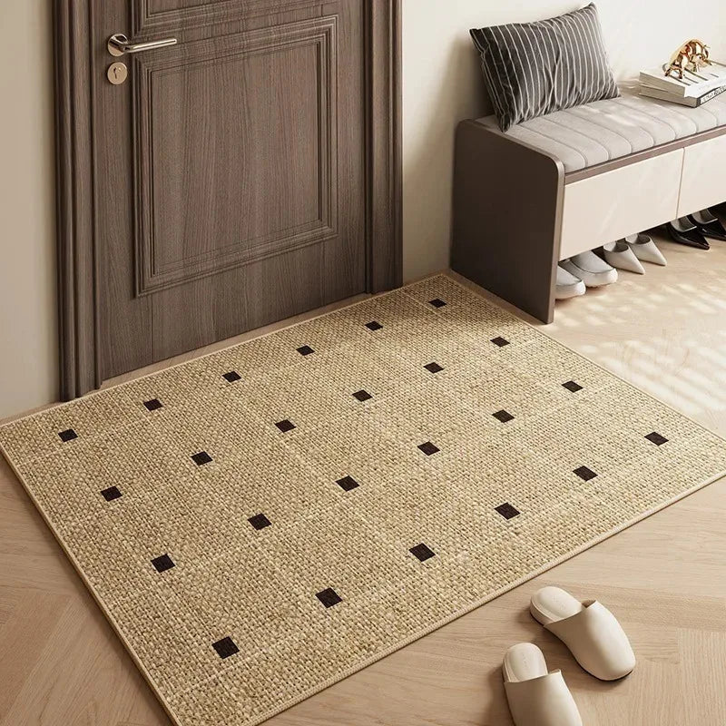 tapis d'entrée beige motif feuilles bambou moderne salon couloir décoration maison naturel pvc