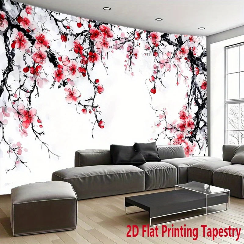 tapisserie murale moderne motif fleurs cerisier branches noires décoration intérieure chambre salon polyester
