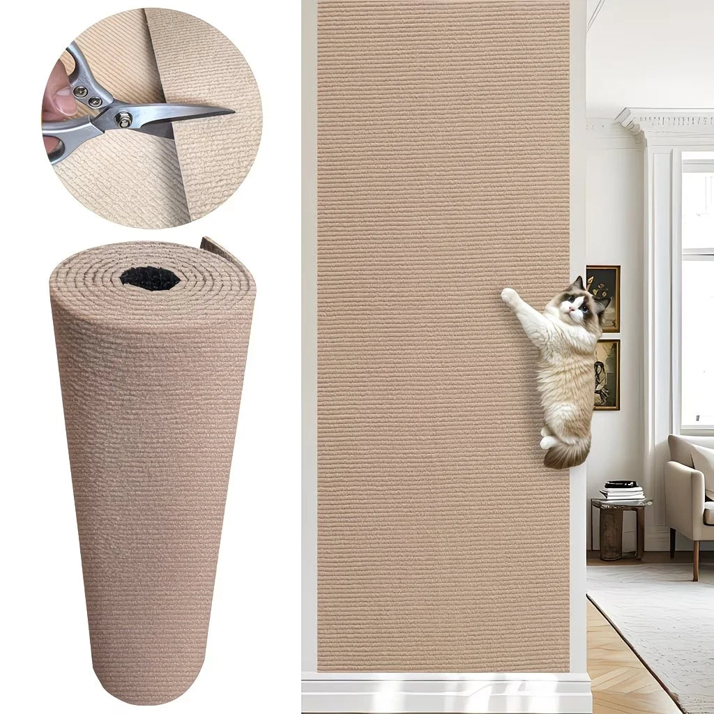 tapis griffage chat adhésif sisal moderne beige rayures horizontales 100x40cm protection meubles