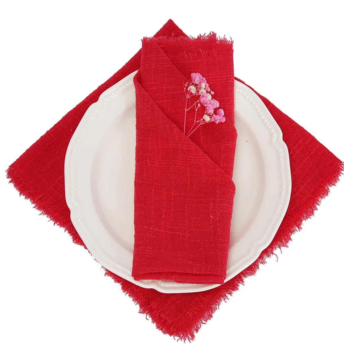 lot serviettes table coton rose franges ruban décorations mariage fête table rustique moderne