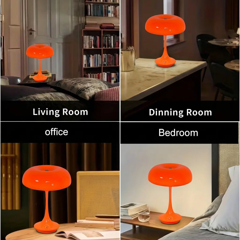 lampe table moderne champignon commande tactile couleur orange rechargeable led chambre coucher
